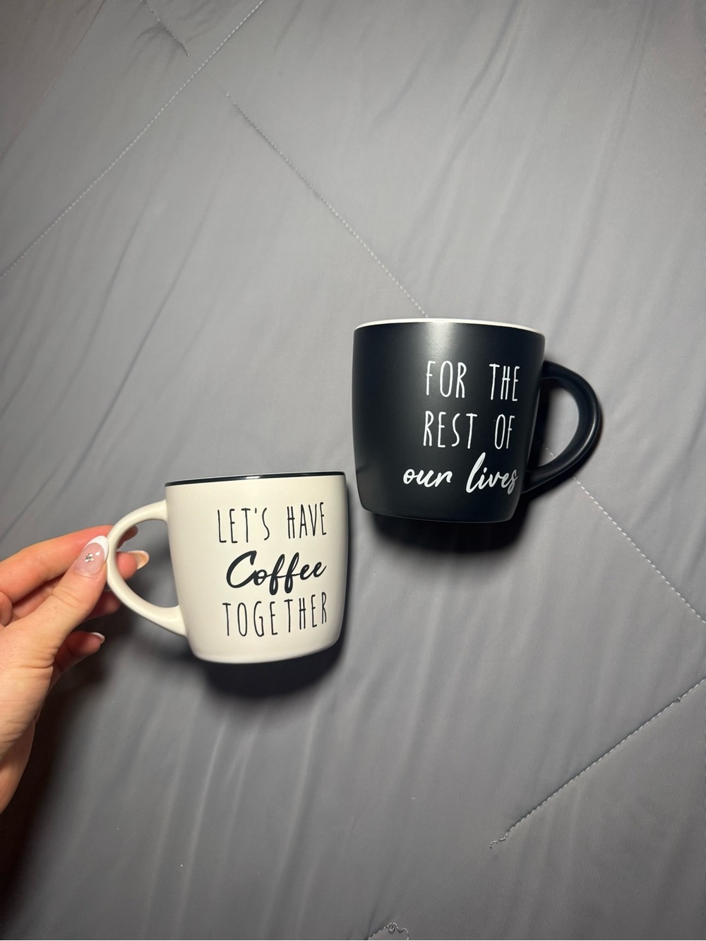 Bride Groom Coffee Mugs Set Wedding Engagement Gift Black and White